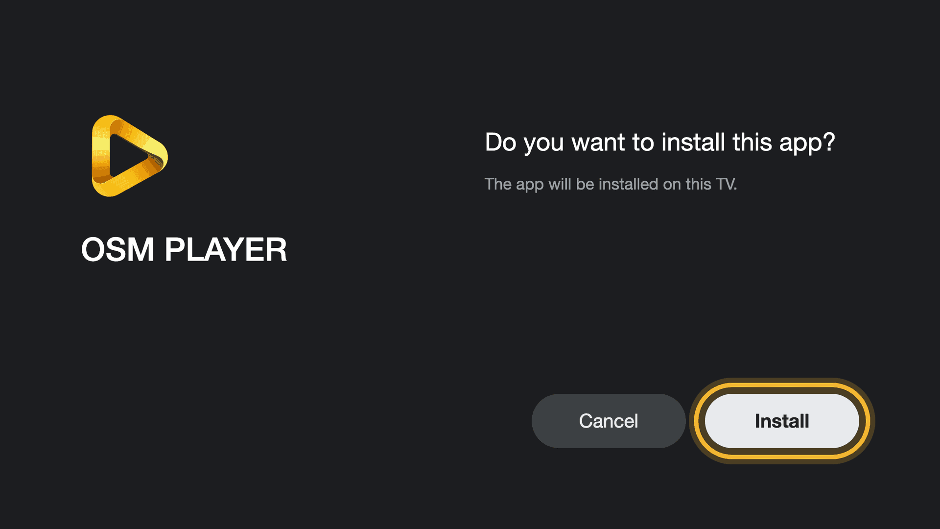 Android يسأل عن تثبيت OSM PLAYER مع زر «تثبيت»