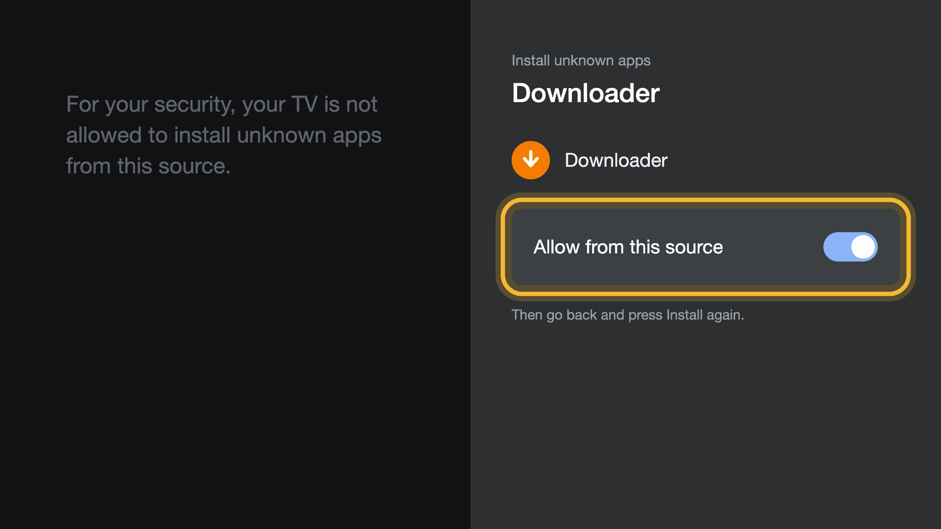 إعداد Android لتثبيت التطبيقات غير المعروفة مع السماح لتطبيق Downloader
